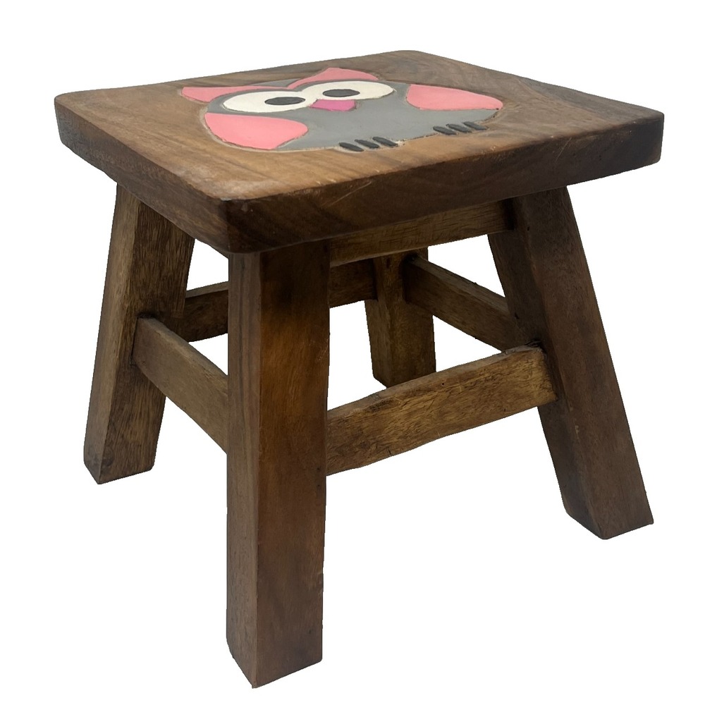 Owl Carved Short Stool for Kids Toddler Hardwood Bird Step Stool/ Footstool NEW